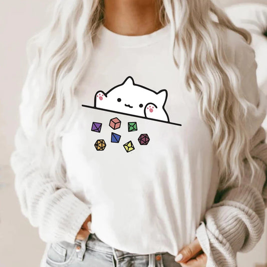 Cat Throwing Dice T-Shirt - Role Playing Game Shirt with Cute Cat Graphic, Funny DND Gaming Design