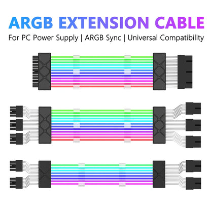 18AWG ARGB Sync PSU Power Supply Extension Cable Kit - ATX 24PIN, VGA GPU PCI-E 8PIN 6PIN