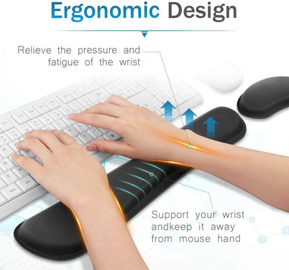 Keyboard Wrist Rest Pad + Mouse Pad - Memory Foam, Superfine Fibre, Durable and Comfortable